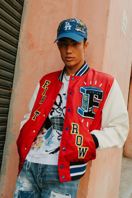 FIRST ROW ALL OVER EMBROIDERED VARSITY DENIM JACKET – 85 86