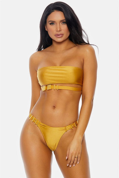 Cut Out Gold Ring Side Detail 1 Piece Bikini – Merakini
