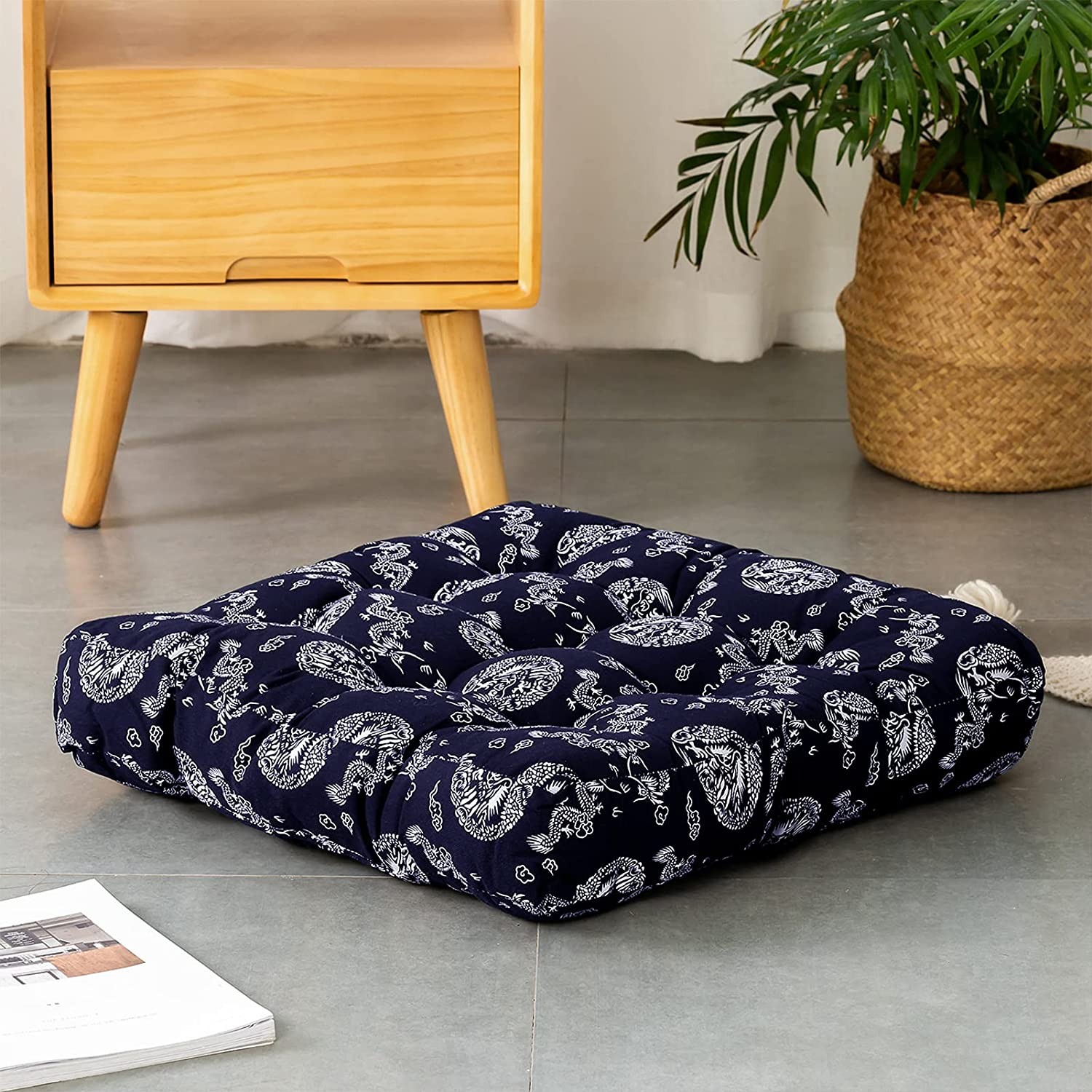 HIGOGOGO Floor Pillow, Square Meditation Pillow for Seating on